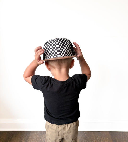 Flat Brim Trucker Hat - Checkered