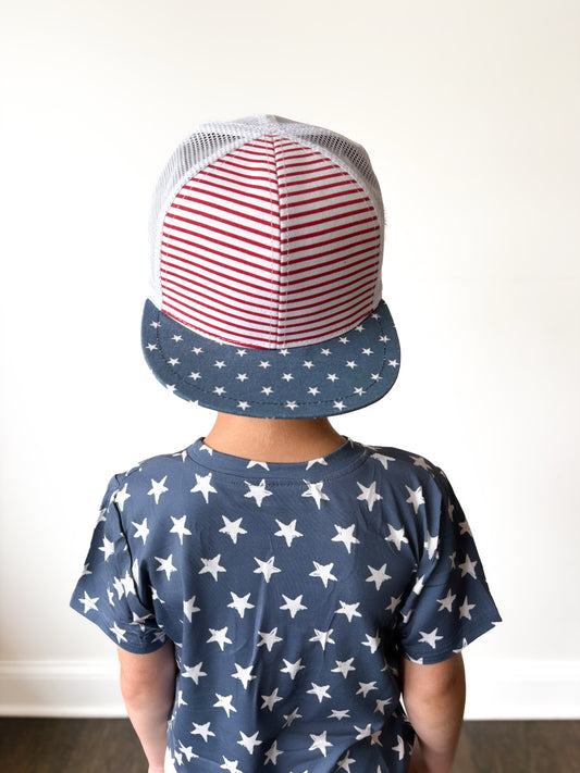 Flat Brim Trucker Hat- Stars & Stripes