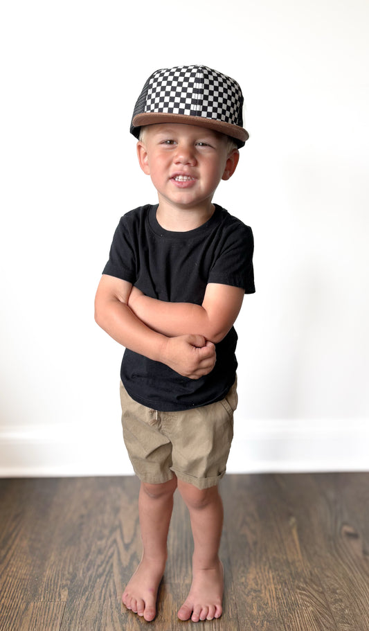 Flat Brim Trucker Hat - Checkered