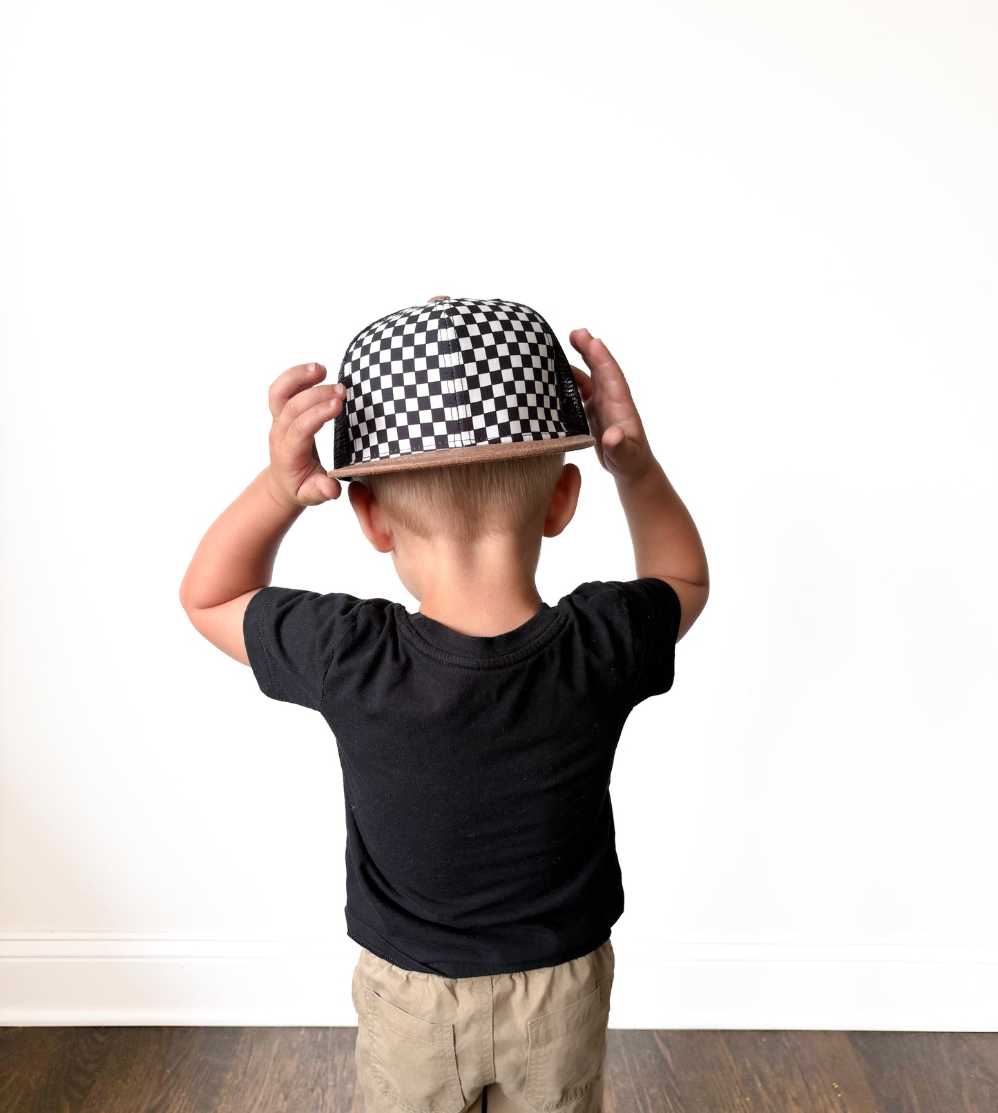 Flat Brim Trucker Hat - Checkered