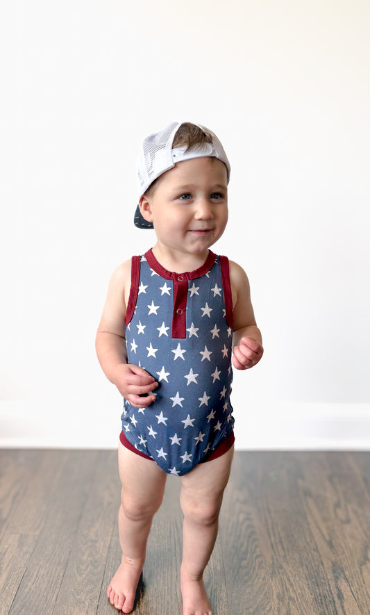 Navy Stars Henley Romper