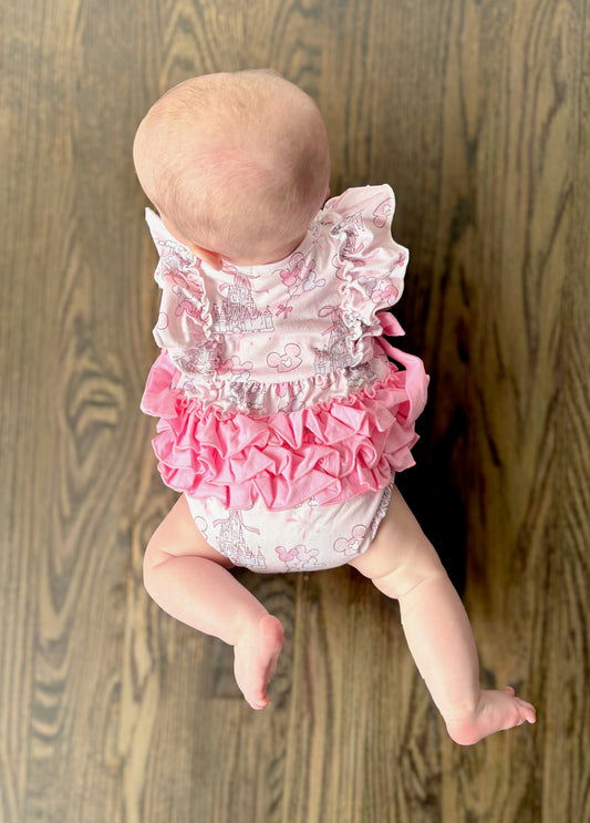 Pink Castle Ruffle Romper
